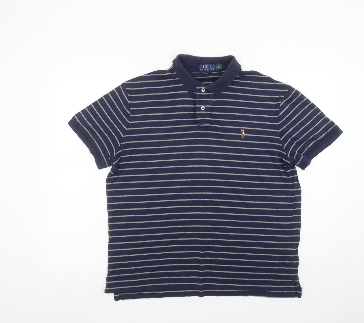 Ralph Lauren Men's Blue Striped Cotton Polo Shirt Size L