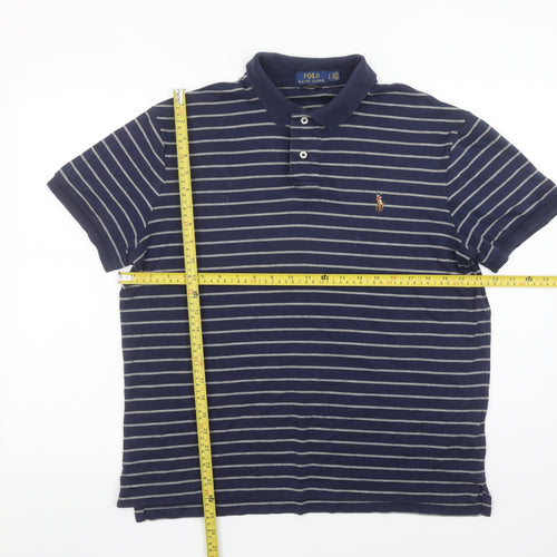 Ralph Lauren Men's Blue Striped Cotton Polo Shirt Size L