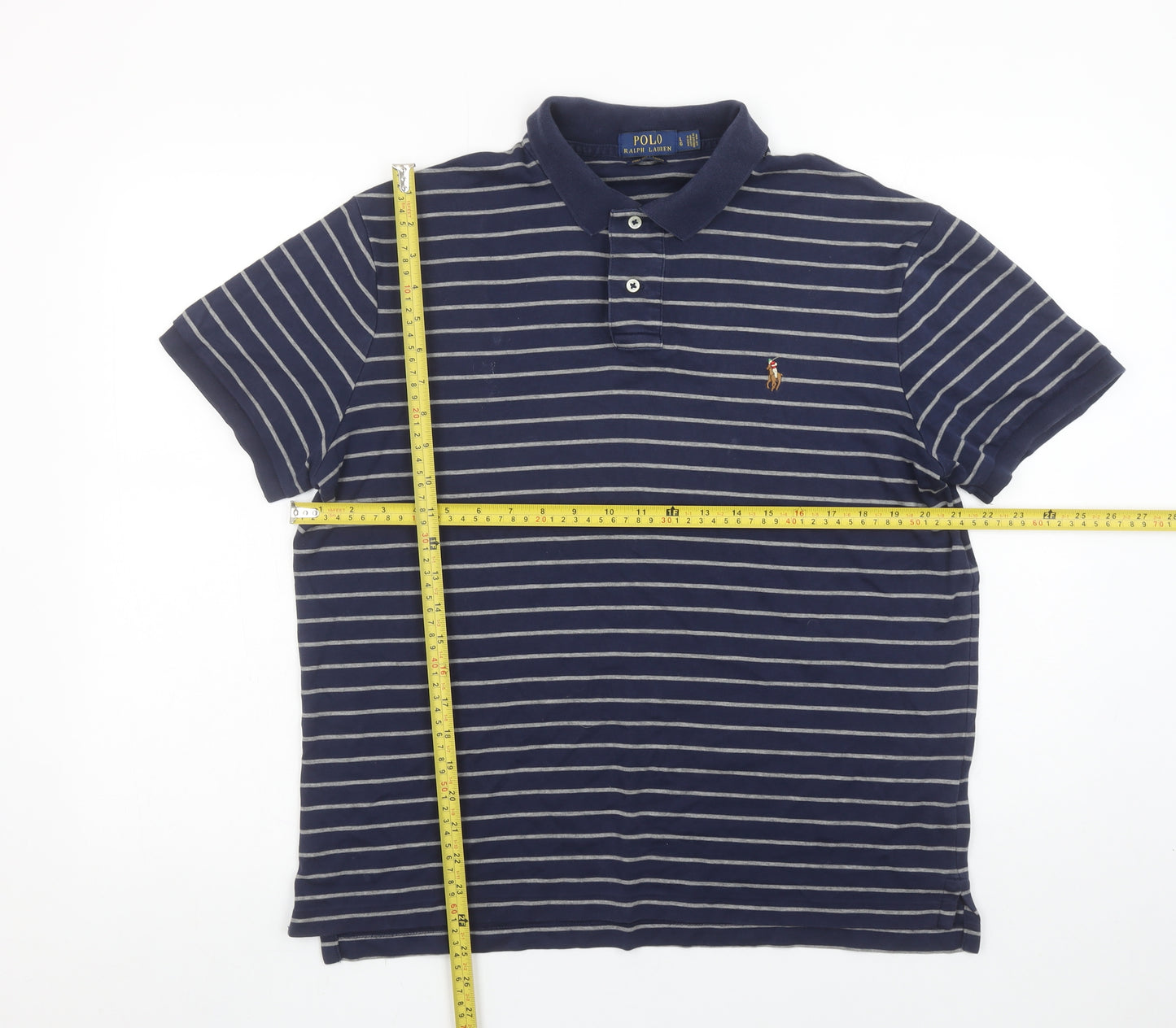 Ralph Lauren Men's Blue Striped Cotton Polo Shirt Size L