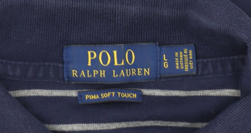 Ralph Lauren Men's Blue Striped Cotton Polo Shirt Size L