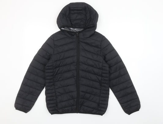Marks and Spencer Boys Black Hooded Puffer Jacket 11-12 Years Lightweight Quilted Coat