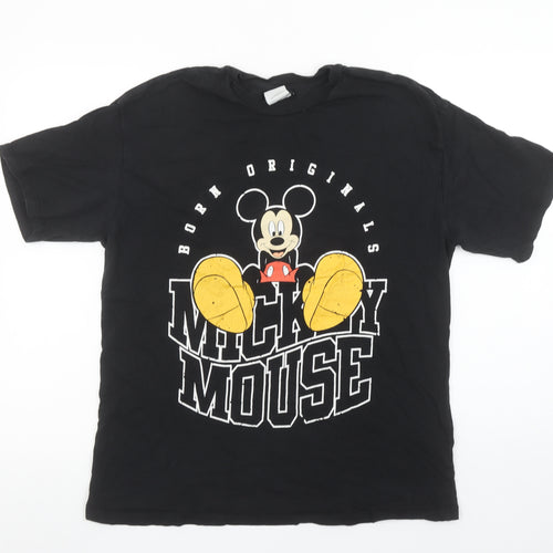 DeFacto Women Black Mickey Mouse Graphic Cotton T-Shirt M