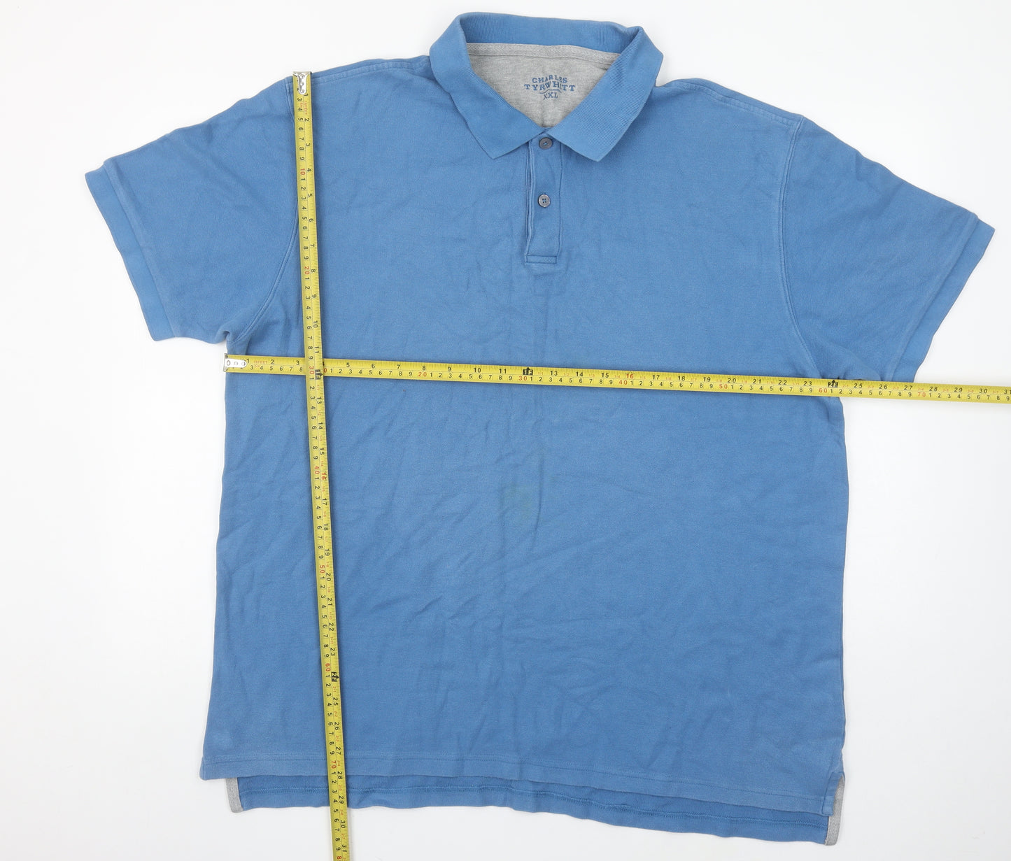 Charles Tyrwhitt Men's Blue 2XL Cotton Short Sleeve Polo Shirt
