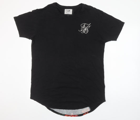 SikSilk Men's Black Floral Back Panel Crew Neck Short Sleeve T-Shirt L