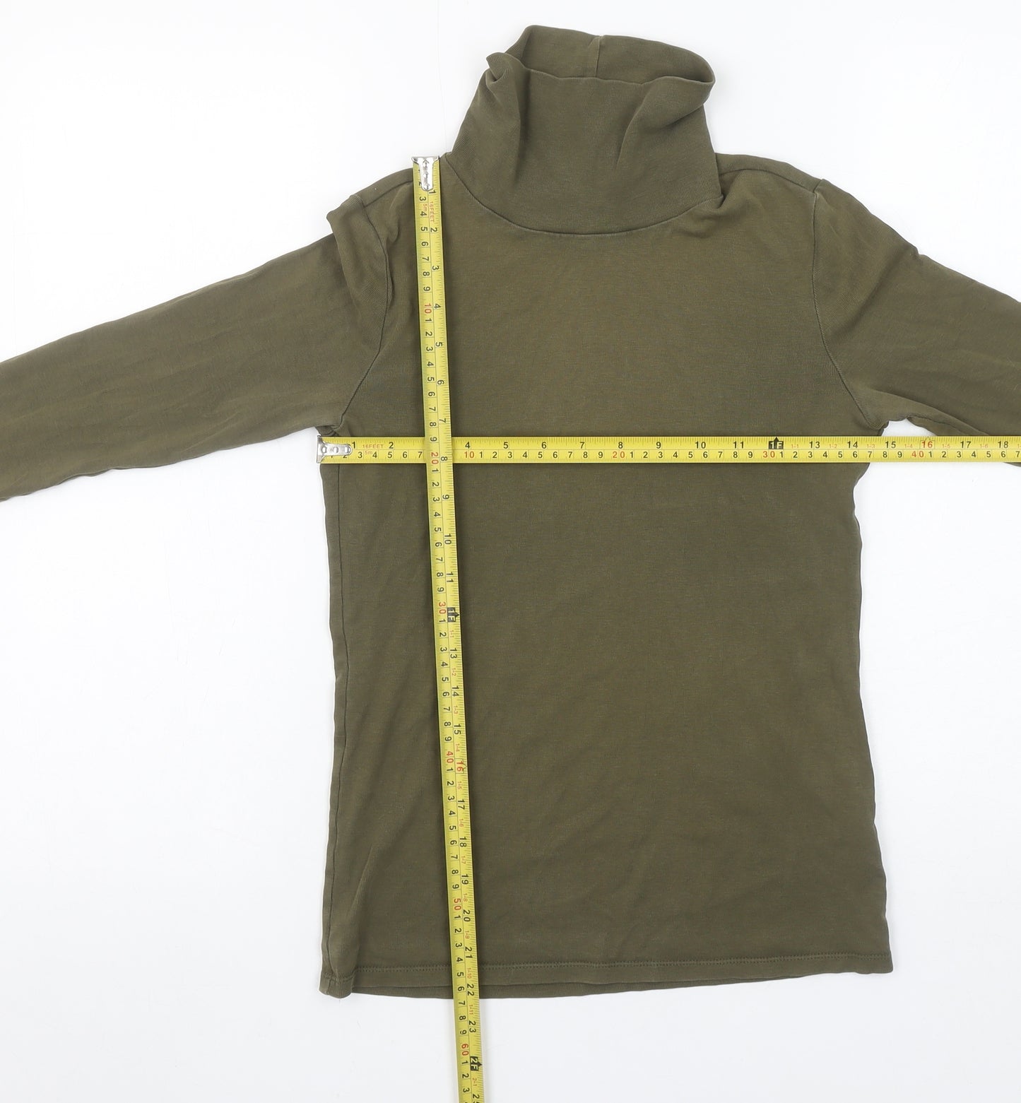 Uniqlo Women Green Roll Neck Long Sleeve Cotton Stretch Top Size M