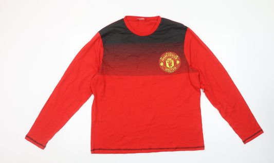 Manchester United Men Red Black Long Sleeve Pyjama Top M 100% Cotton