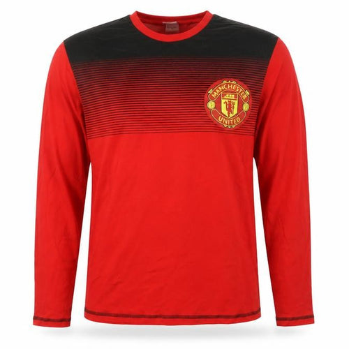 Manchester United Men Red Black Long Sleeve Pyjama Top M 100% Cotton