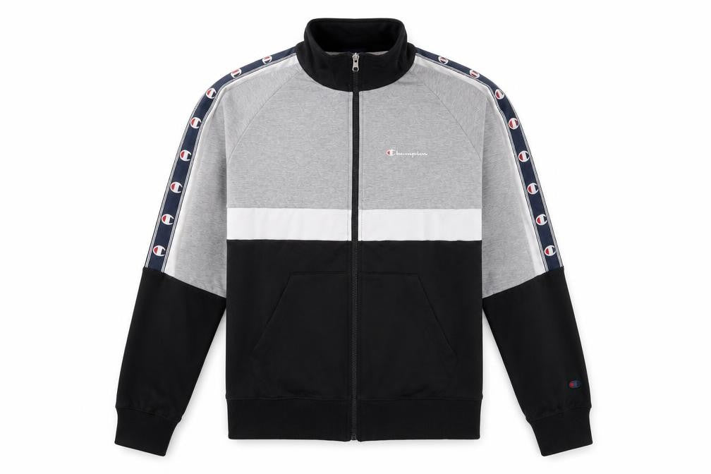 Front view of Champion Men’s Black Grey White Full Zip Sweatshirt Medium