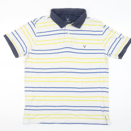 Allen Solly Men's White Striped Collared Cotton Polo Shirt L