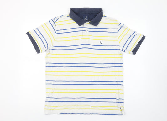 Allen Solly Men's White Striped Collared Cotton Polo Shirt L