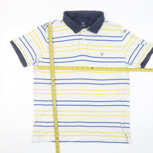 Allen Solly Men's White Striped Collared Cotton Polo Shirt L