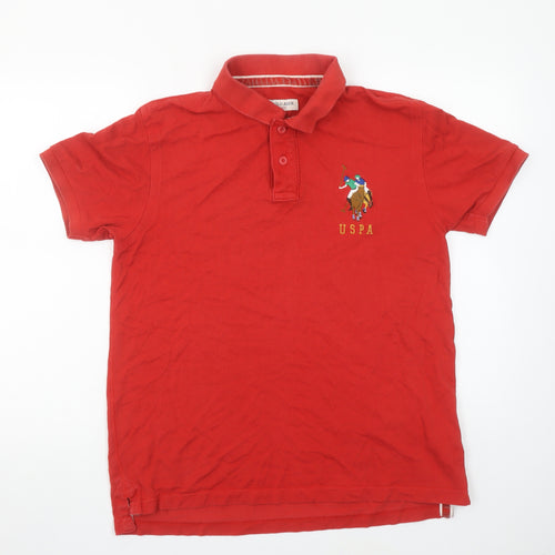 U.S. Polo Assn. Men's Red Cotton Embroidered Polo Shirt L