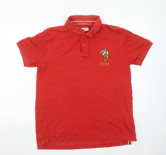 U.S. Polo Assn. Men's Red Cotton Embroidered Polo Shirt L
