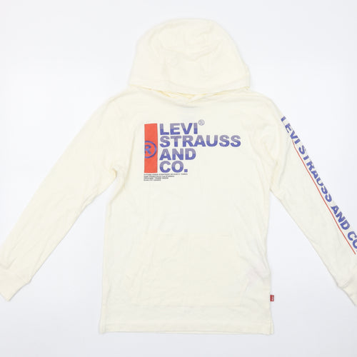 Levi's Boys Ivory Cotton Pullover Hoodie M 10-12 Years Graphic Print