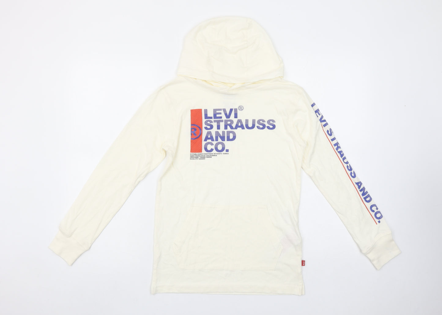 Levi's Boys Ivory Cotton Pullover Hoodie M 10-12 Years Graphic Print