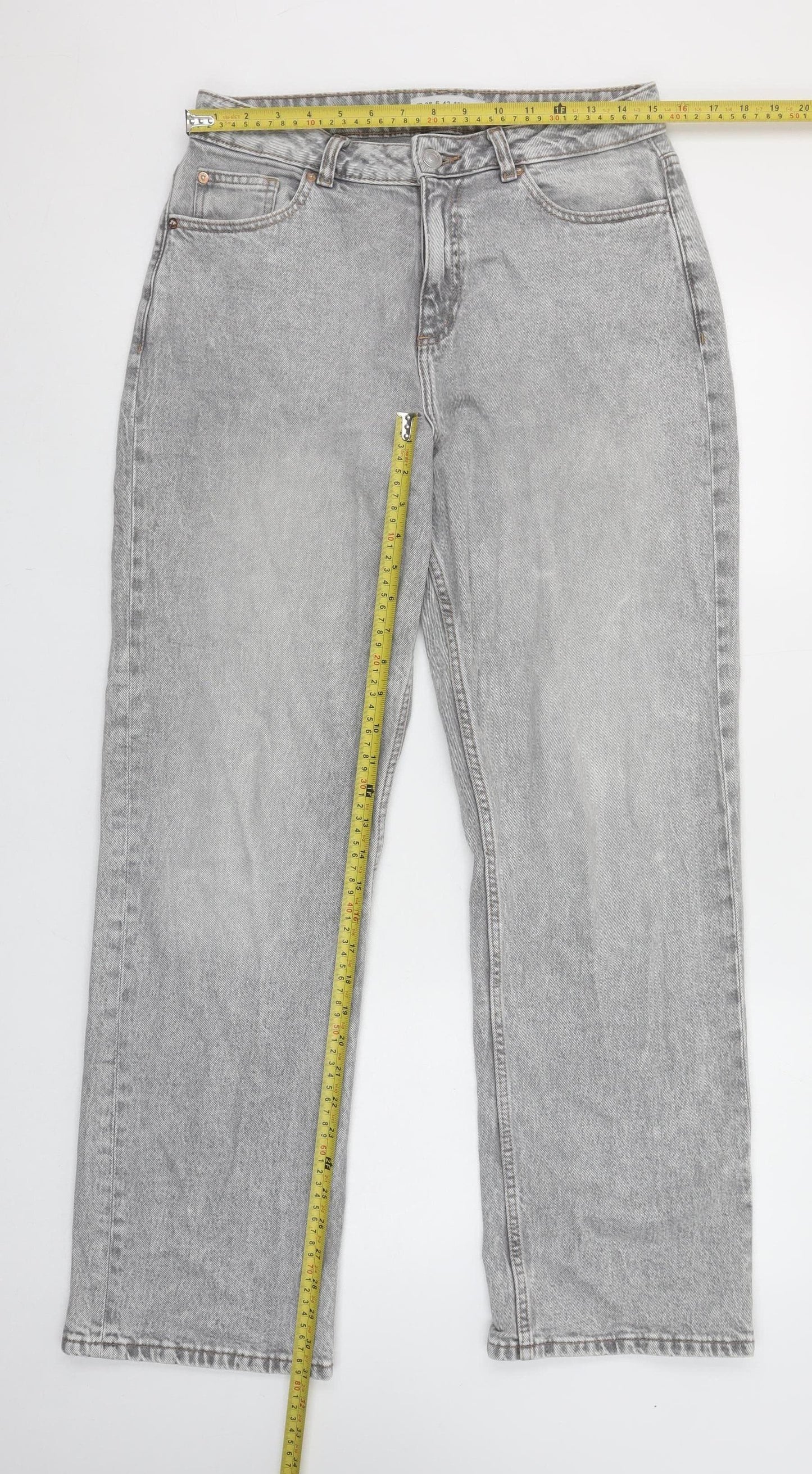 Primark Womens Grey High Rise Straight Denim Jeans Size 10