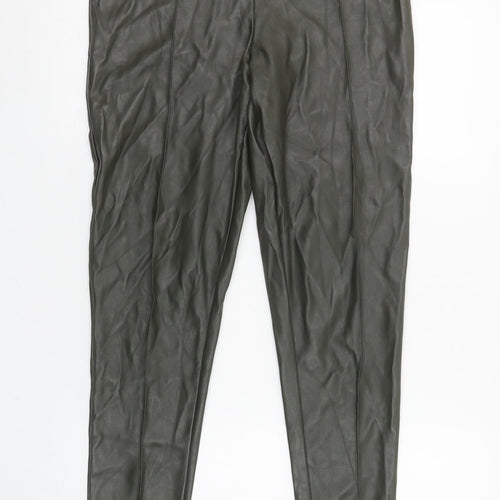 PrettyLittleThing Women's Green Faux Leather Leggings UK 12 High Rise