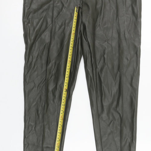 PrettyLittleThing Women's Green Faux Leather Leggings UK 12 High Rise