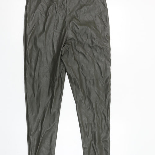 PrettyLittleThing Women's Green Faux Leather Leggings UK 12 High Rise