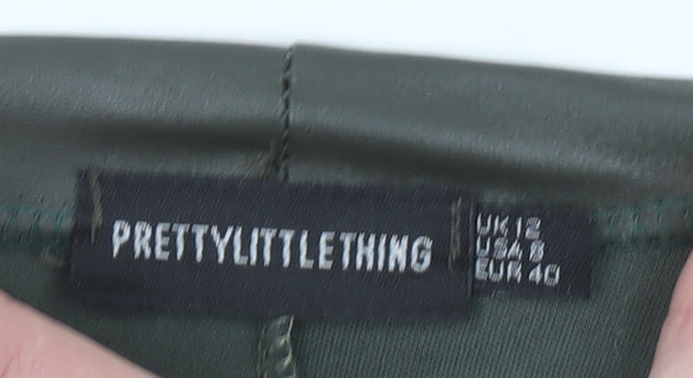 PrettyLittleThing Women's Green Faux Leather Leggings UK 12 High Rise