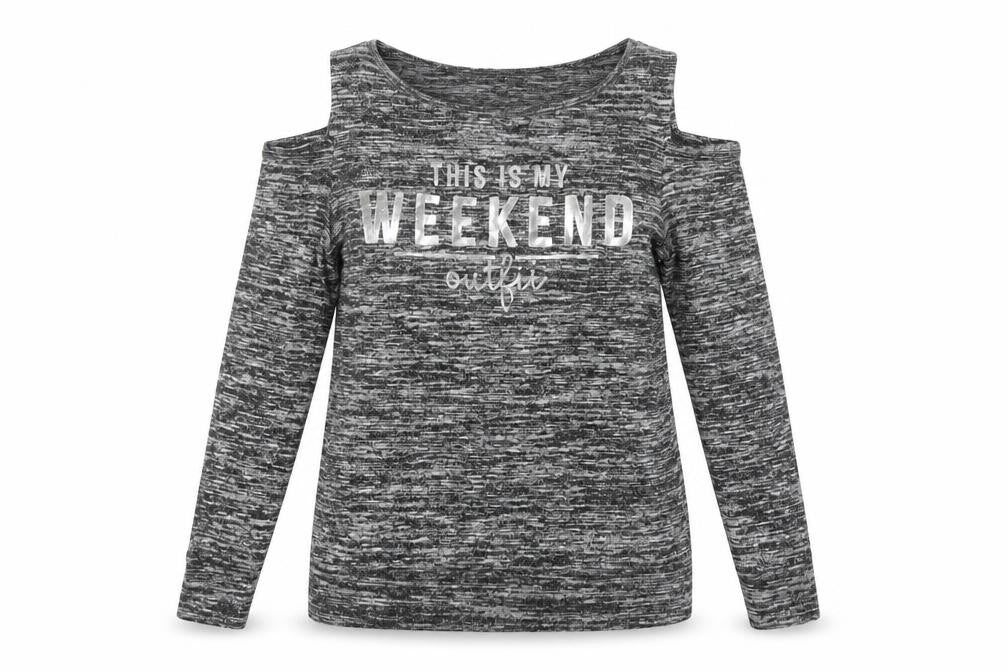 Front view of Red Herring Women's Grey Cold Shoulder Weekend T-Shirt, size 10