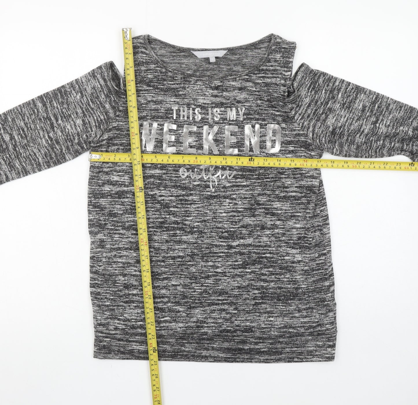 Red Herring Women's Grey Cold Shoulder Weekend T-Shirt Size 10