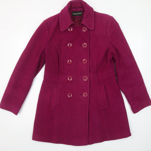 BHS Womens Pink Wool Blend Pea Coat Size 12 Mid-Length Winter