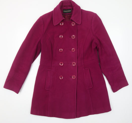 BHS Womens Pink Wool Blend Pea Coat Size 12 Mid-Length Winter