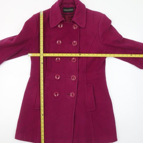 BHS Womens Pink Wool Blend Pea Coat Size 12 Mid-Length Winter