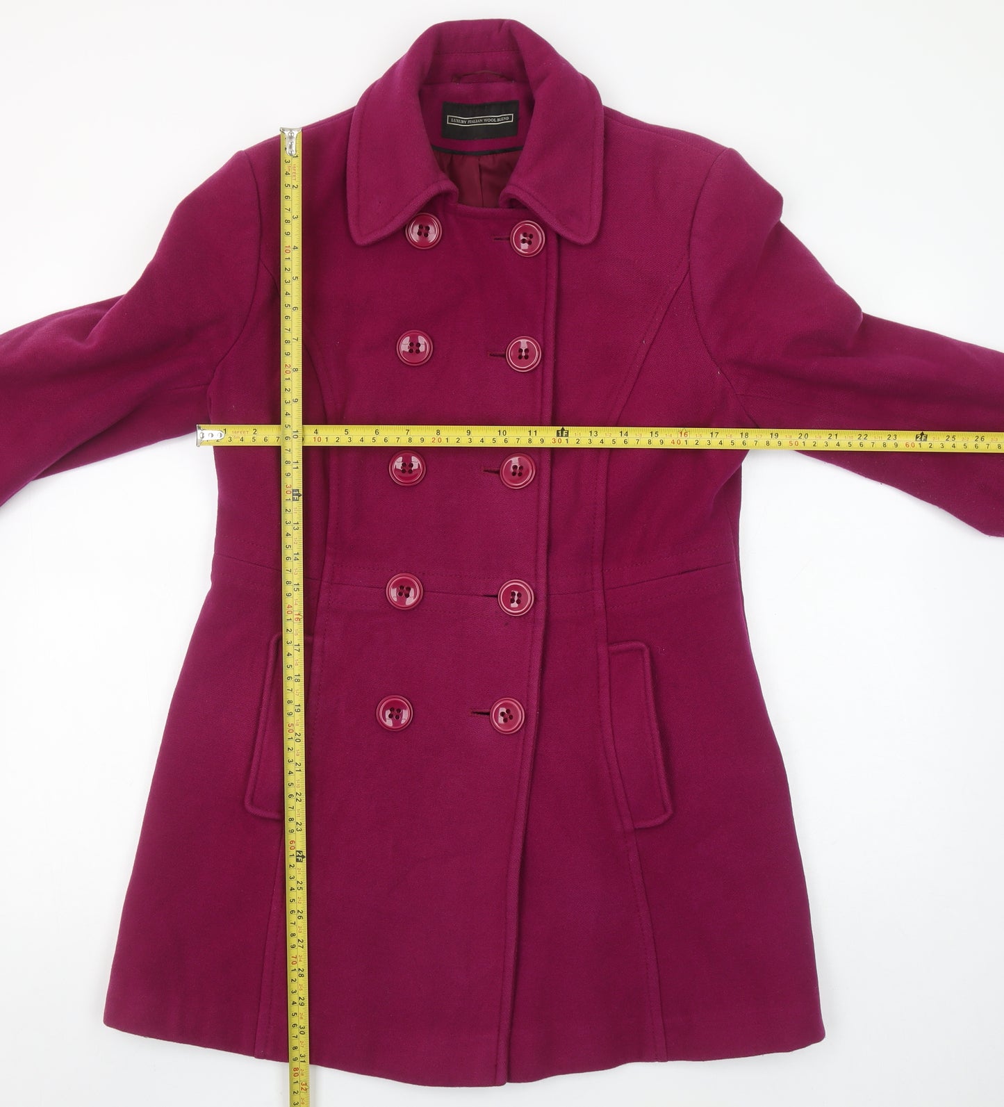 BHS Womens Pink Wool Blend Pea Coat Size 12 Mid-Length Winter
