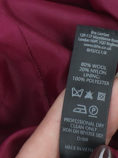 BHS Womens Pink Wool Blend Pea Coat Size 12 Mid-Length Winter
