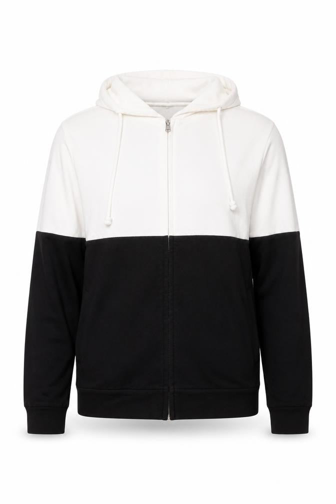 Chelsea Clark Women Black White Full Zip Hoodie M Colourblock Casual