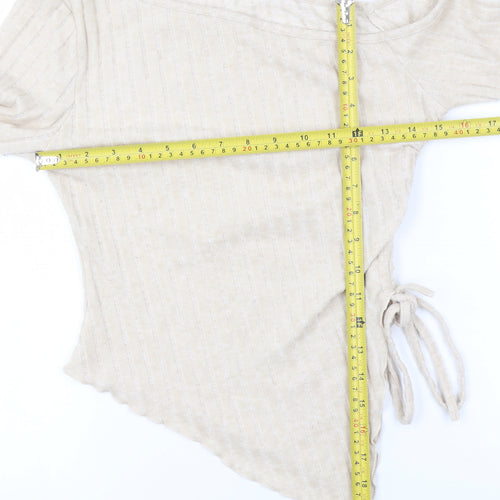 SHEIN Women Beige One Shoulder Wrap Knit Blouse L Long Sleeve