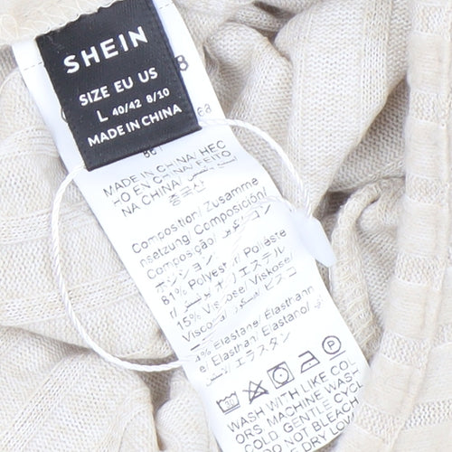 SHEIN Women Beige One Shoulder Wrap Knit Blouse L Long Sleeve