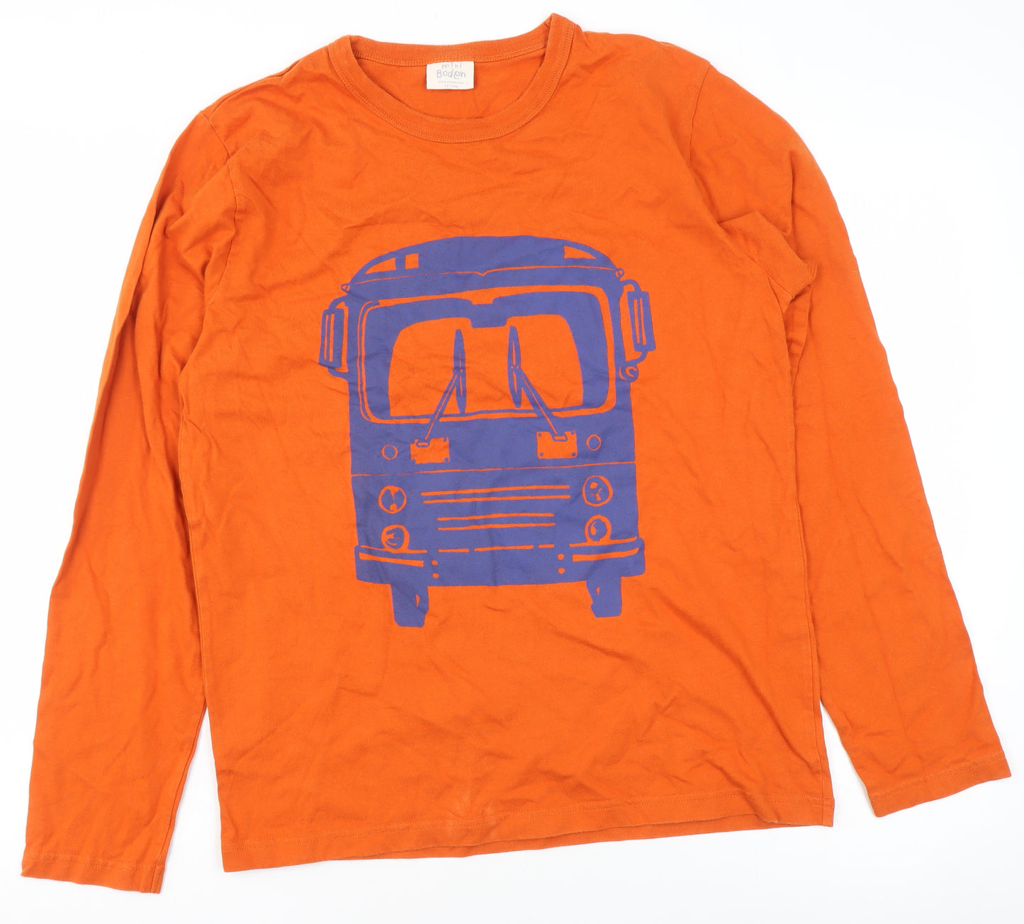 Mini Boden Boys Orange Bus Print Long Sleeve Cotton T-Shirt 13-14 Years