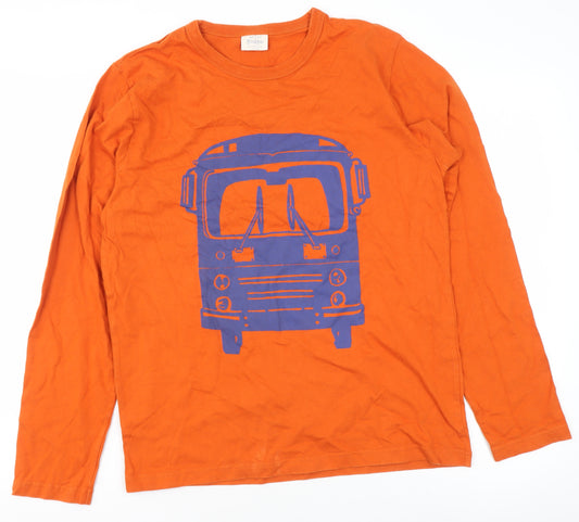 Mini Boden Boys Orange Bus Print Long Sleeve Cotton T-Shirt 13-14 Years