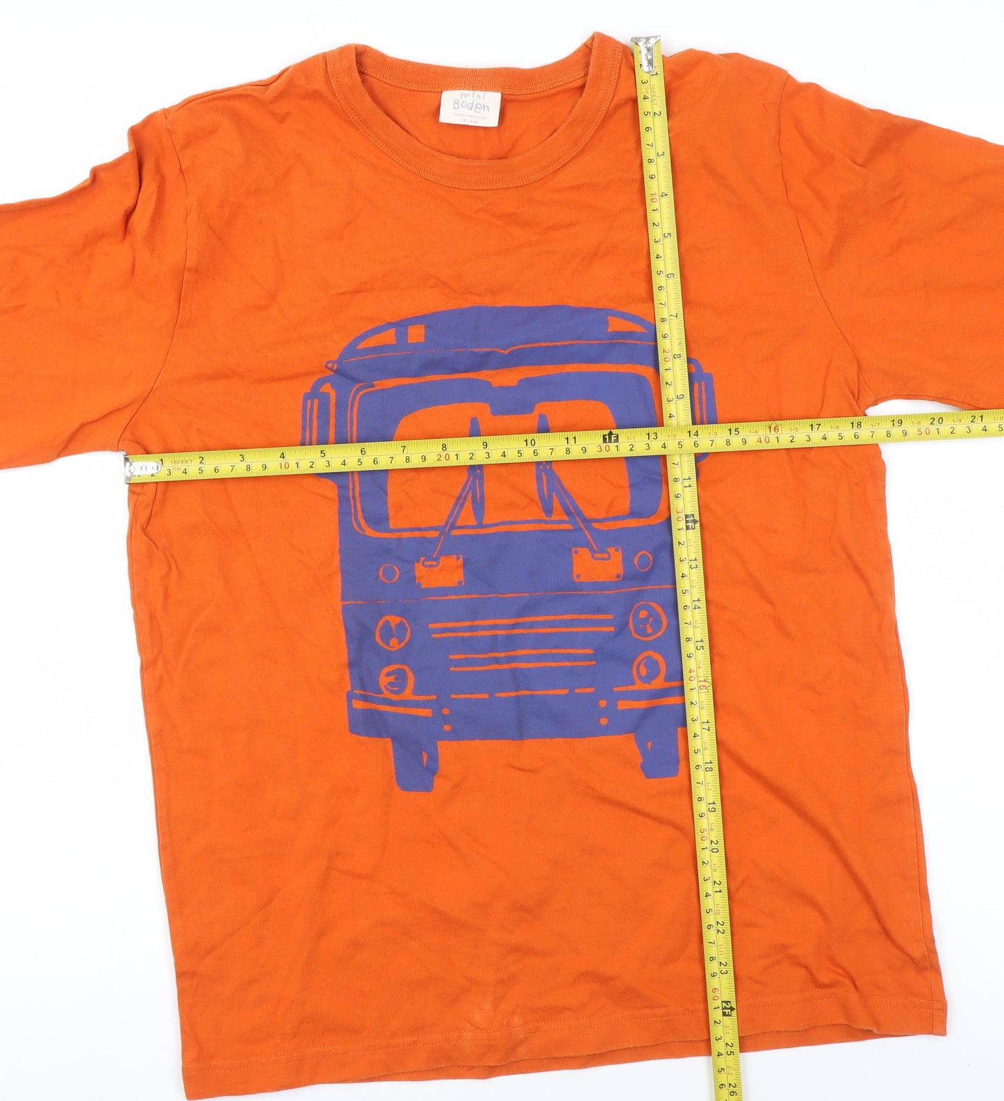 Mini Boden Boys Orange Bus Print Long Sleeve Cotton T-Shirt 13-14 Years