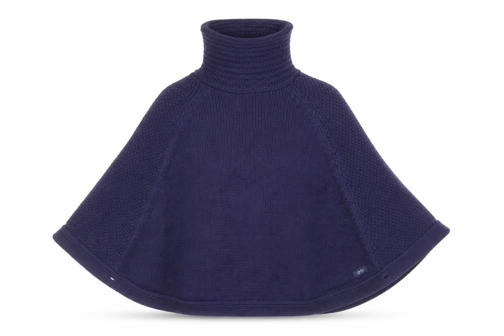 Front view of Joules Women's Blue Roll Neck Knit Cape Jumper 2XS Wool Blend