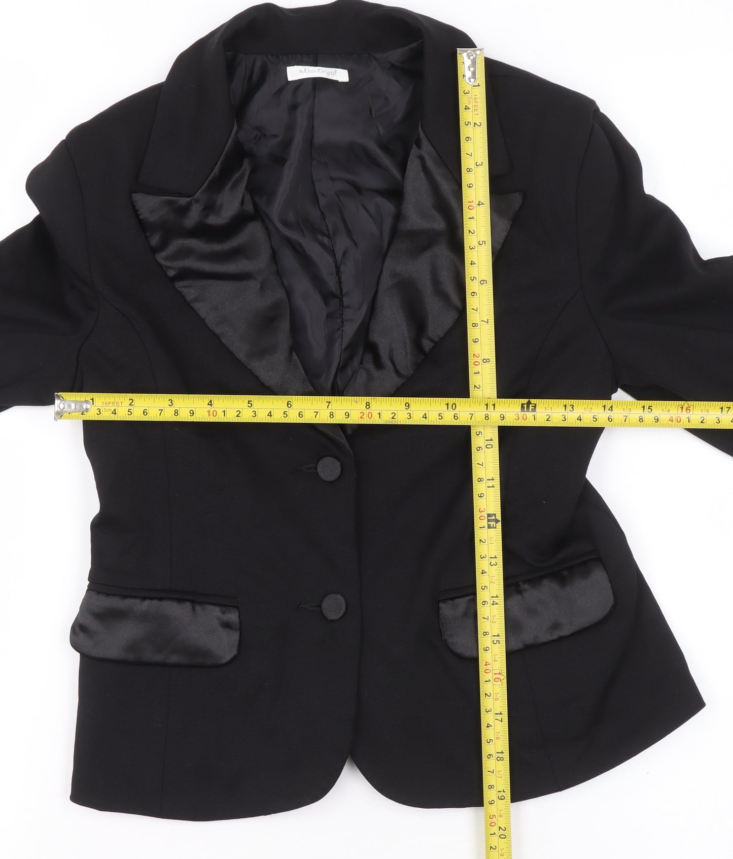 Miss Grant Girls Black Satin Lapel Cropped Blazer Jacket Size 146/152