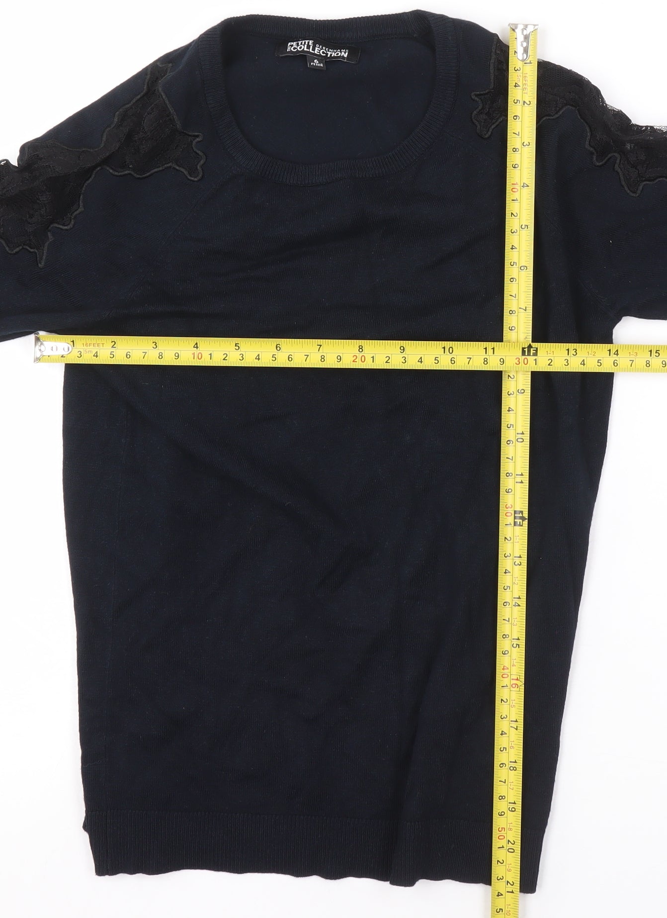 Debenhams Petite Collection Black Lace Sleeve Knit Top Size 6