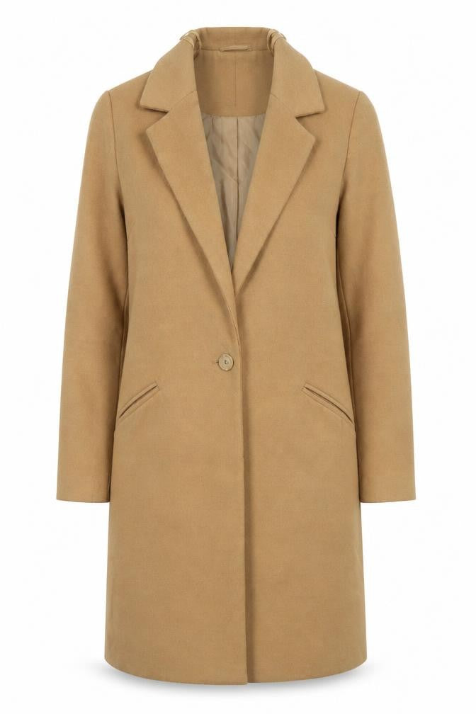Front view of New Look Women Beige Mid-Length Overcoat, size 10