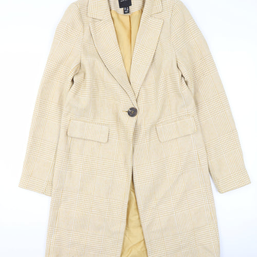 New Look Women's Beige Check Tweed Mid-Length Overcoat UK 6
