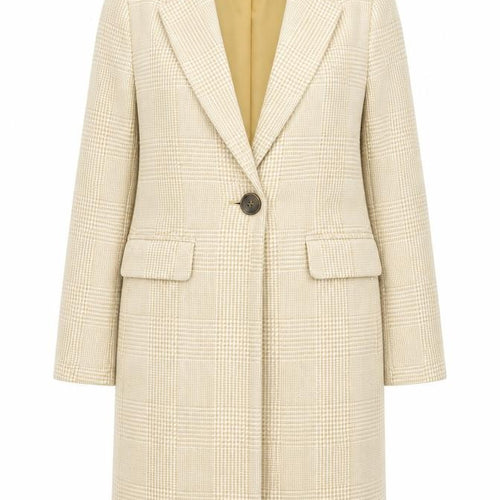 New Look Women's Beige Check Tweed Mid-Length Overcoat UK 6