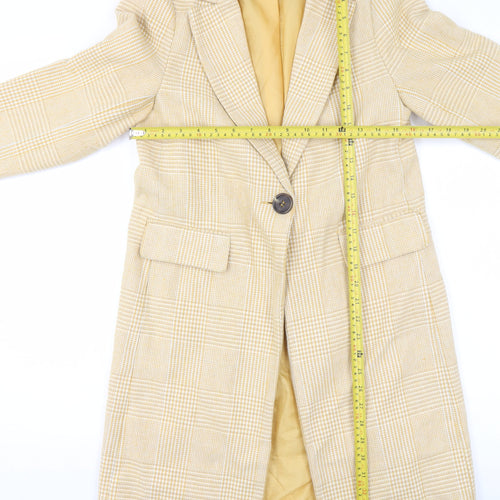 New Look Women's Beige Check Tweed Mid-Length Overcoat UK 6