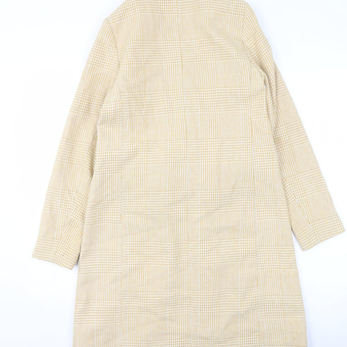 New Look Women's Beige Check Tweed Mid-Length Overcoat UK 6