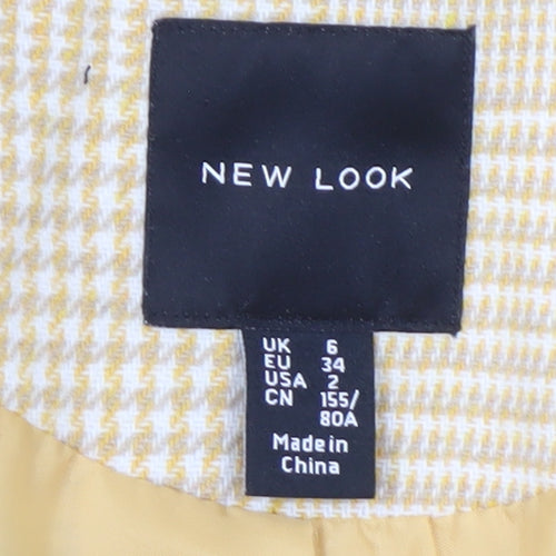 New Look Women's Beige Check Tweed Mid-Length Overcoat UK 6