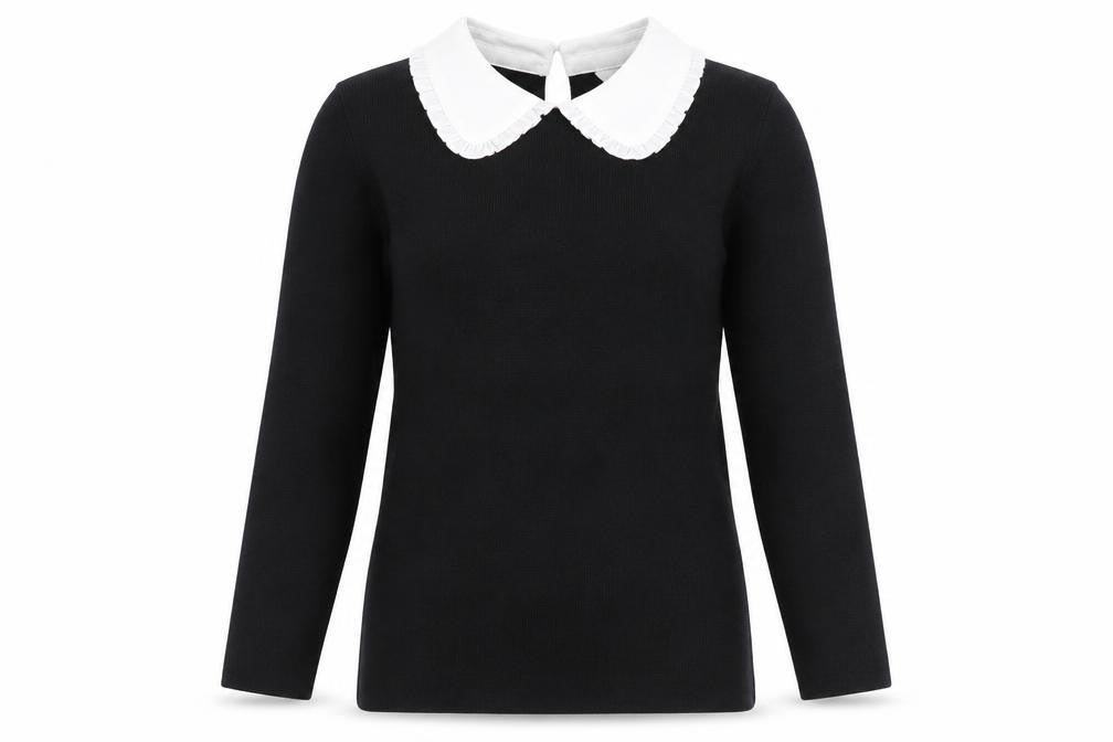 Front view of Dorothy Perkins Petite Women's Black Collared 3/4 Sleeve jumper, size S