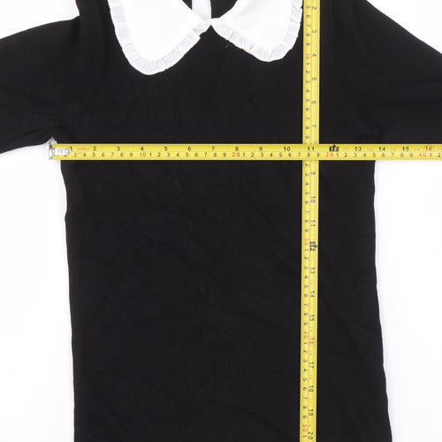 Dorothy Perkins Petite Women's Black Collared 3/4 Sleeve Pullover Jumper Size S