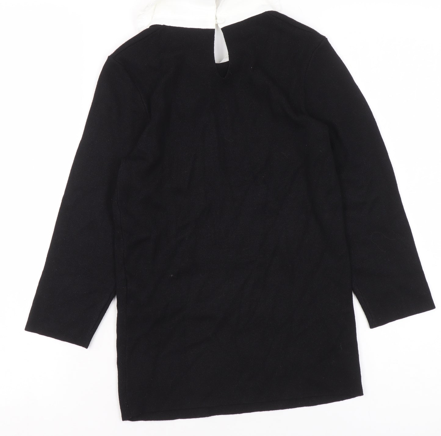 Dorothy Perkins Petite Women's Black Collared 3/4 Sleeve Pullover Jumper Size S