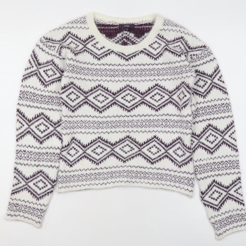 CODE Women White Geometric Knit Jumper Size 10 Winter Pullover